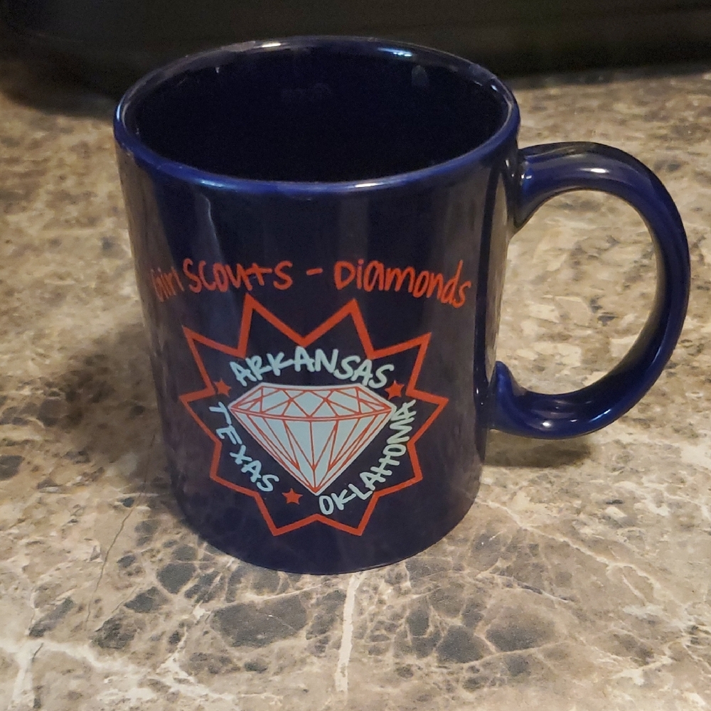 Navy Blue Mug with Red and White Design